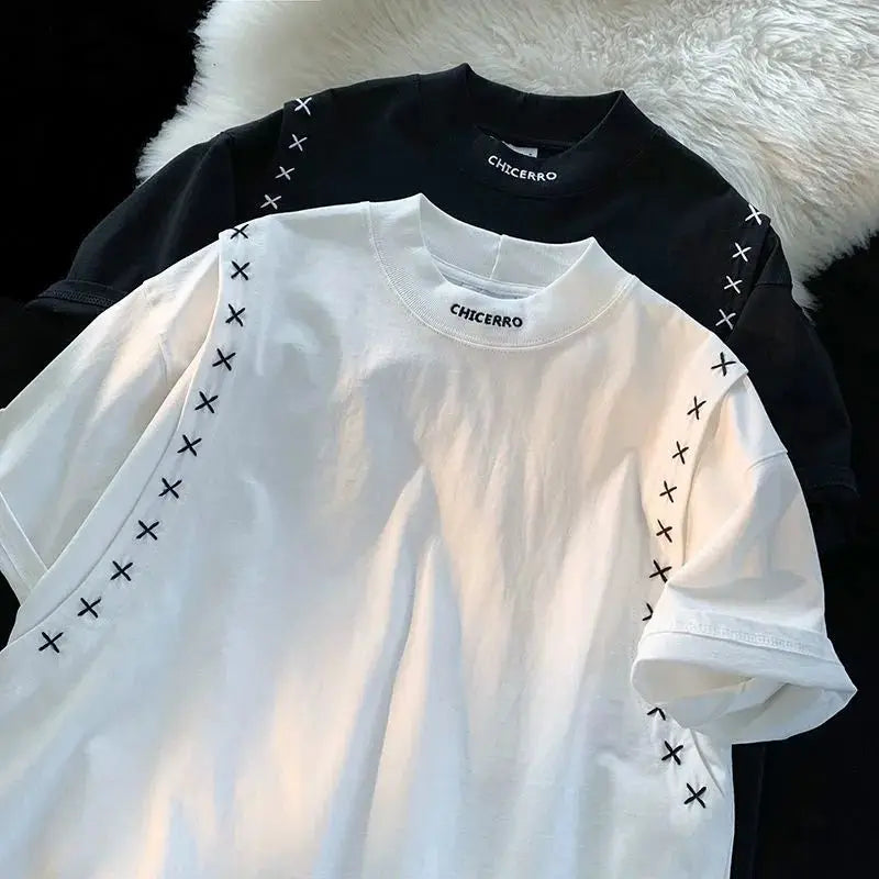Sewing X Korean Style Streetwear Design Sense Splicing T-shirt