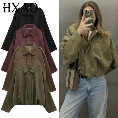 HXAO Women's Bomber Zipper High Street Cropped Jacket