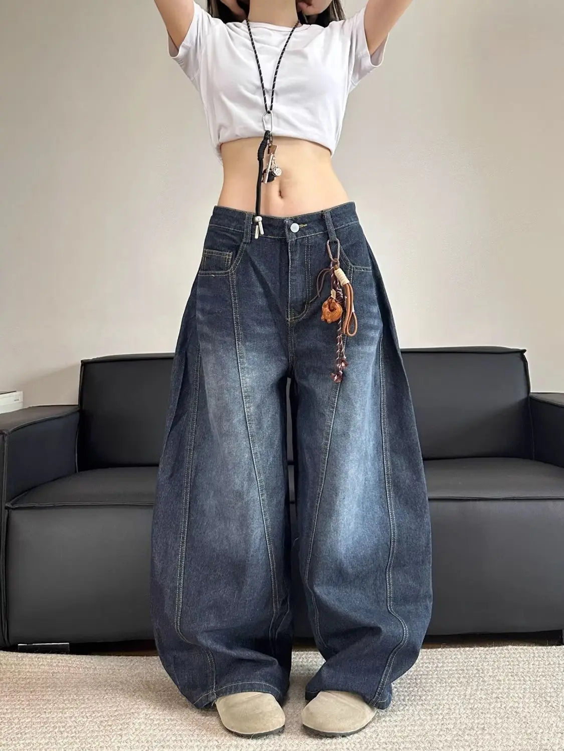 Women's Embroidered Patchwork Distressed Loose Straight Denim Jeans