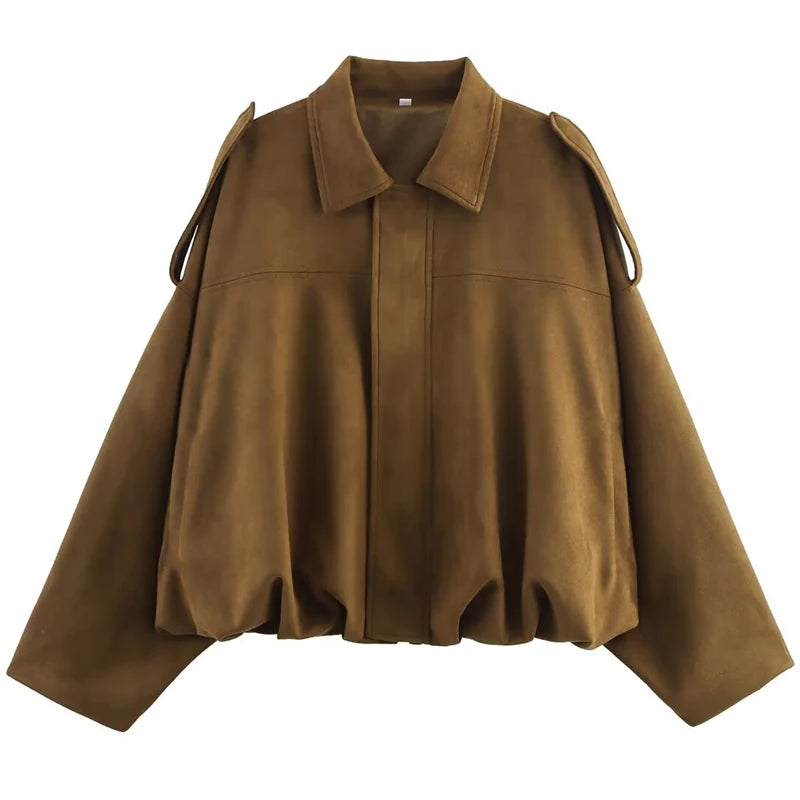 HXAO Women's Bomber Zipper High Street Cropped Jacket